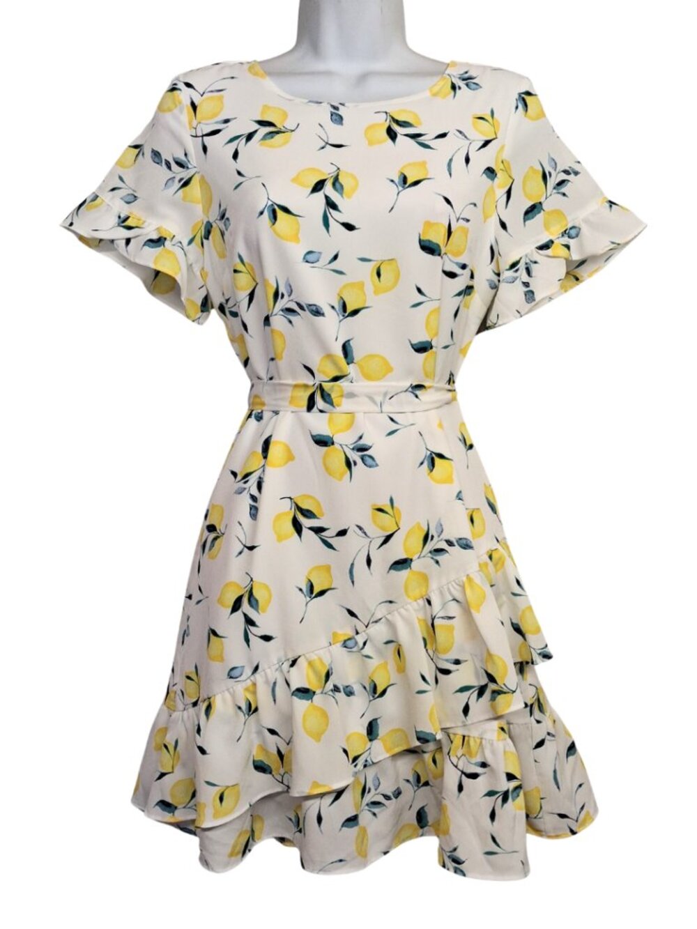 BANANA REPUBLIC Lemon Dress Ruffle Short Sleeve Summer Print Mini 4P
